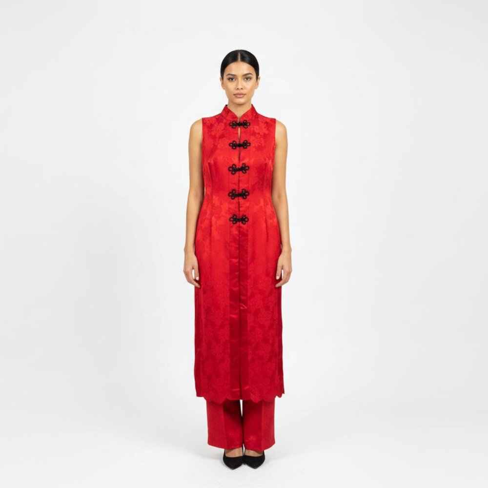 VNTG Alchemy by Joo Mee 2-Piece Cheongsam Set - Red/Black Pattern - Size 10